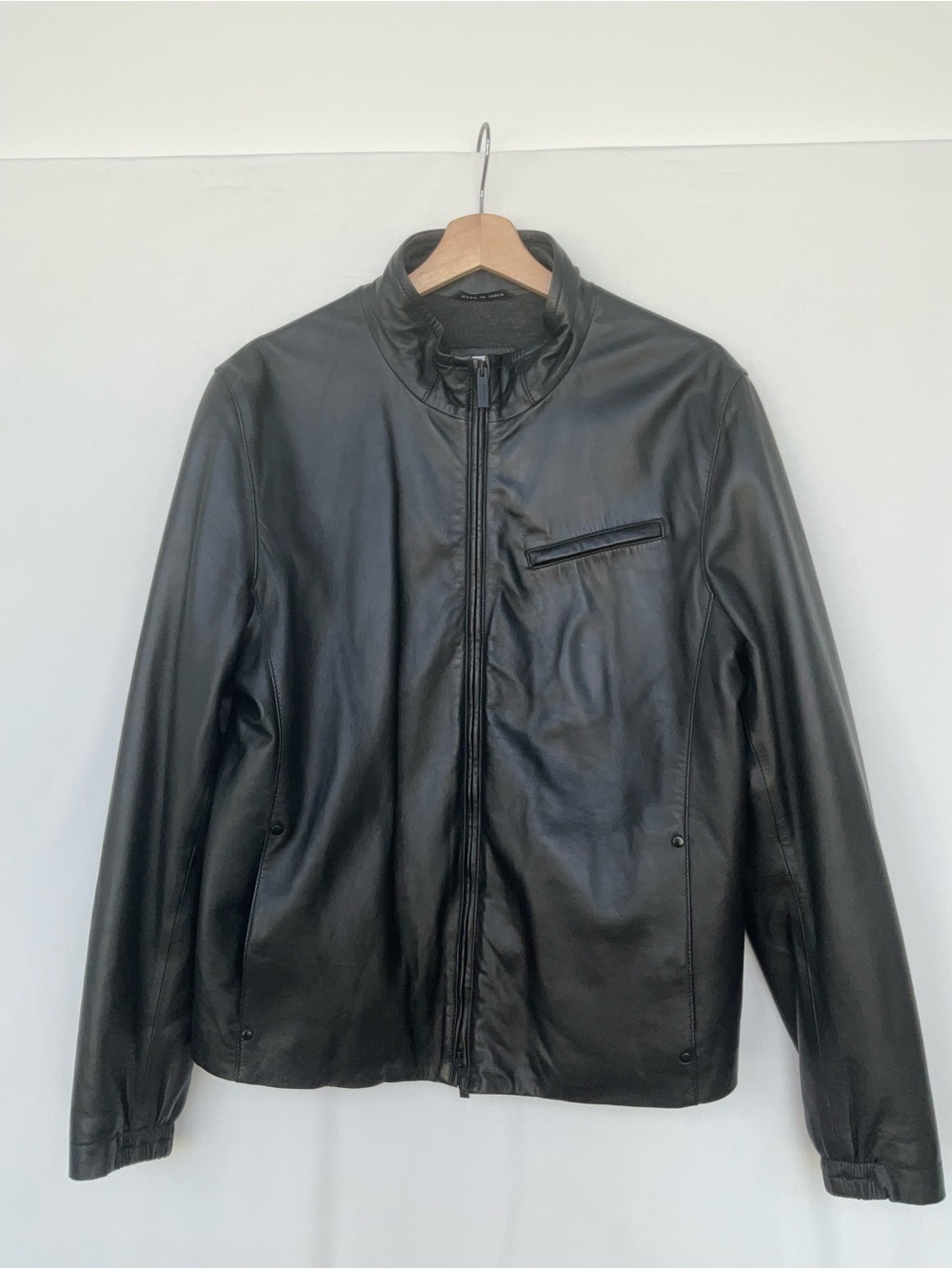 Armani Collezioni Black Leather Bomber Jacket